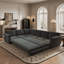 Canapé d'angle en L de 3 m avec lit gigogne, grand canapé-lit convertible avec garniture cloutée et accoudoirs arrondis, canapé d'angle en chenille, gris foncé