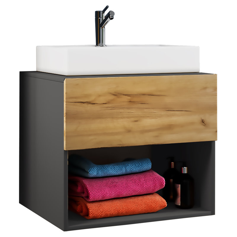 Rejwan Bathroom Vanity with Basin, Black / Wood