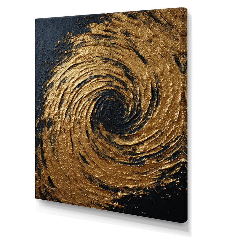 Or et noir abstrait spirale Smph - Art abstrait spirales murales, Toile tendue, H 32 po x l 24 po x P 1 po