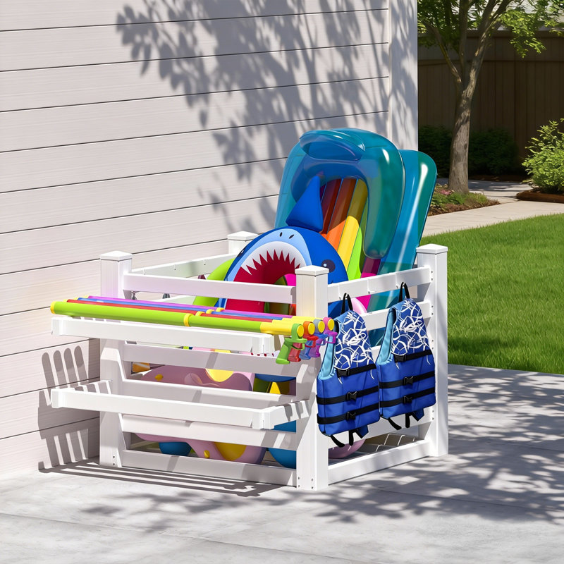 3.2ft H x 2.9ft W x 5.3ft L Freestanding Pool Float Storage Organizer with 6 Repositionable Hooks