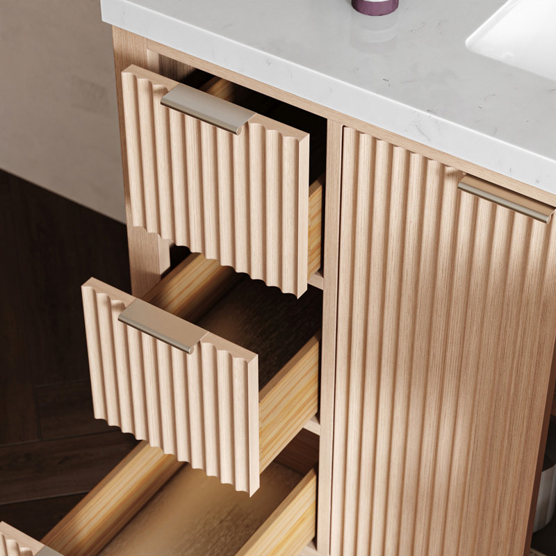 Meuble-lavabo simple en bois massif 36 po avec comptoir en quartz de Carrare de 1,5 po, évier droit et rectangulaire, Oui