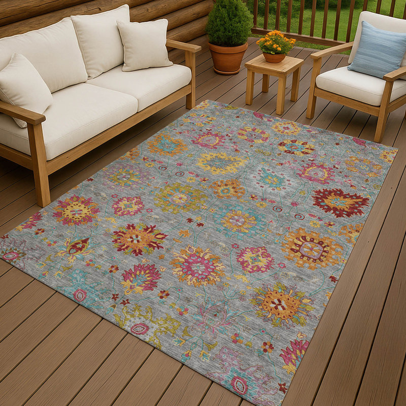 Tapis damassé intérieur / extérieur lavable à la machine Mattera ACN2288, Rectangle 5 pi x 7 pi 6 po