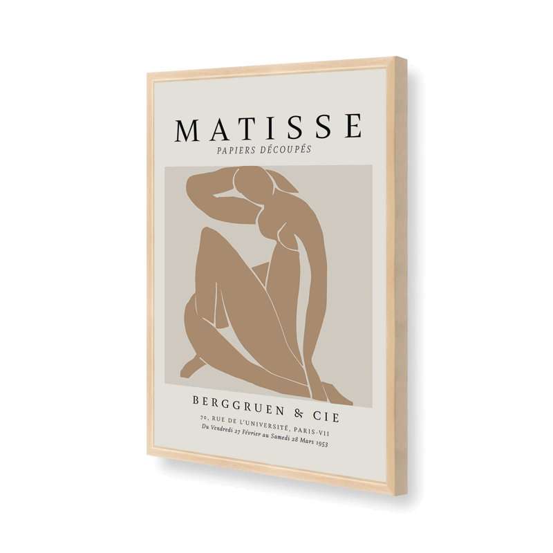 Matisse's Nude II en brun clair roulé, Reproduction encadrée sans passe-partout, Érable brut, H 17 po x l 13 po