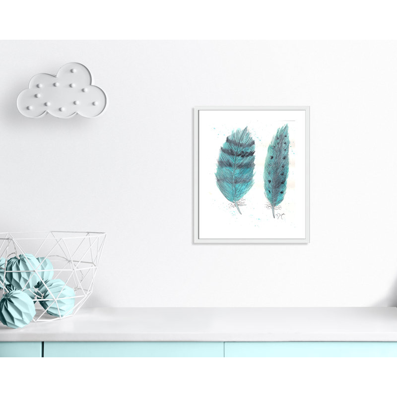 «Feathers in Turquoise II», art encadré, H 25,5 po x l 21,5 po x P 1,18 po, Cadre blanc