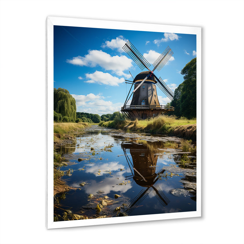 Uchida Holland Windmill Reflections I - reproduction sur toile, Cadre photo blanc, H 32 po x l 16 po x P 1 po