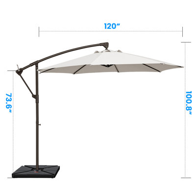 120" Patio Cantilver Umbrella with Rotation Outdoor Umbrella with Cross Base