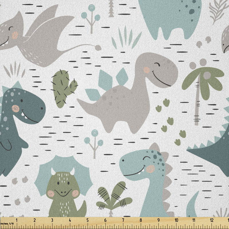 Deadwilder Smiling Dinosaurs with Palm and Cactus Multi-Purpose Fabric