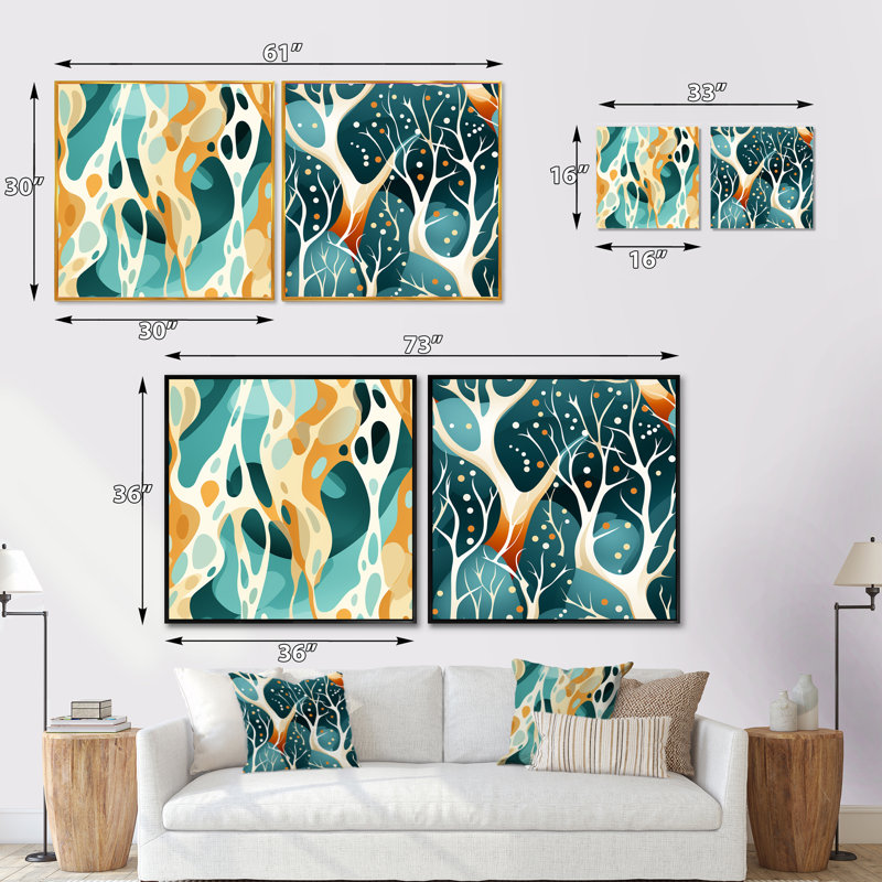 Chevaux - Abstract Square Collage Set Of 2, Wrapped Canvas, 16" H x 33" W
