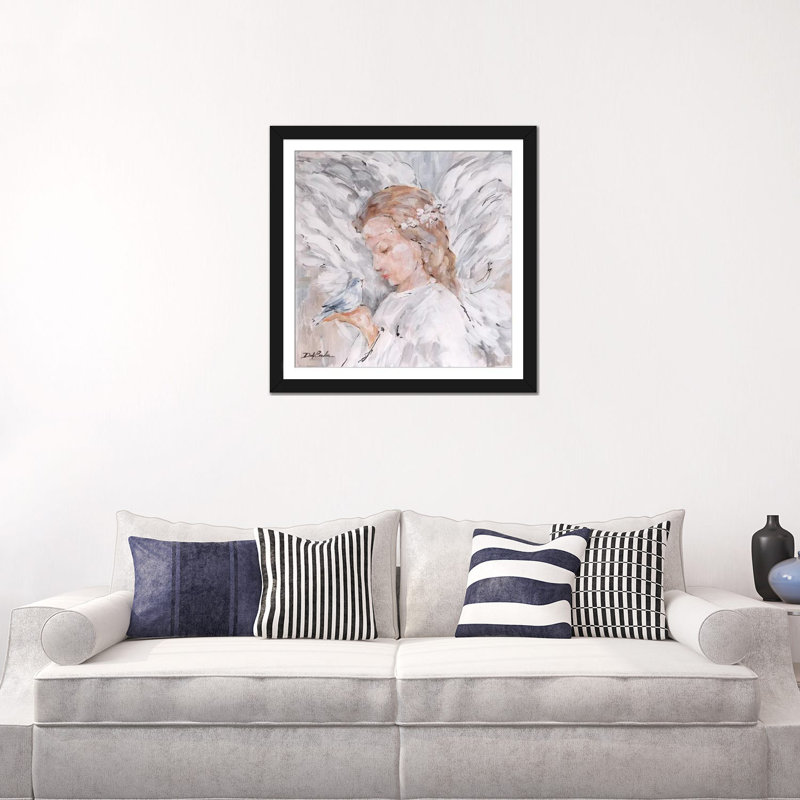 «Watch Over», peinture sur toile tendue, Papier d'art encadré noir, Blanc, H 24 po x l 24 po x P 1 po