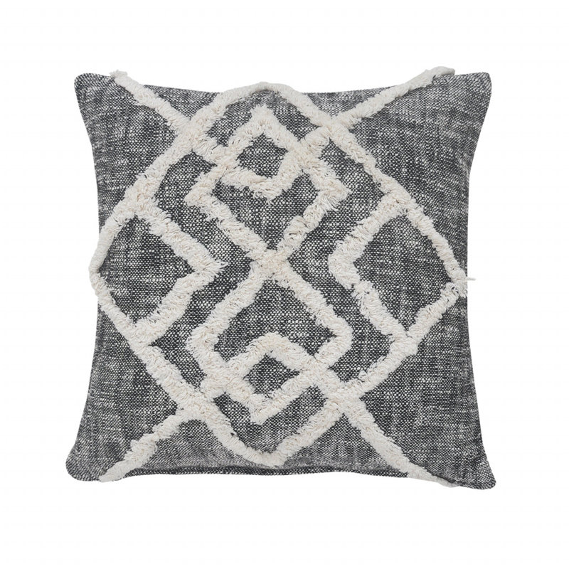 Oreiller à fermeture à glissière géométrique 100% coton 20 po x 20 po noir et crème