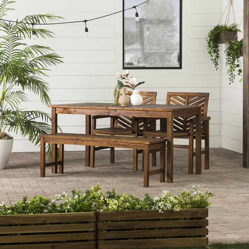 Bictor 4 - Person Acacia Patio Dining Set with Rectangular Table, Dark Brown