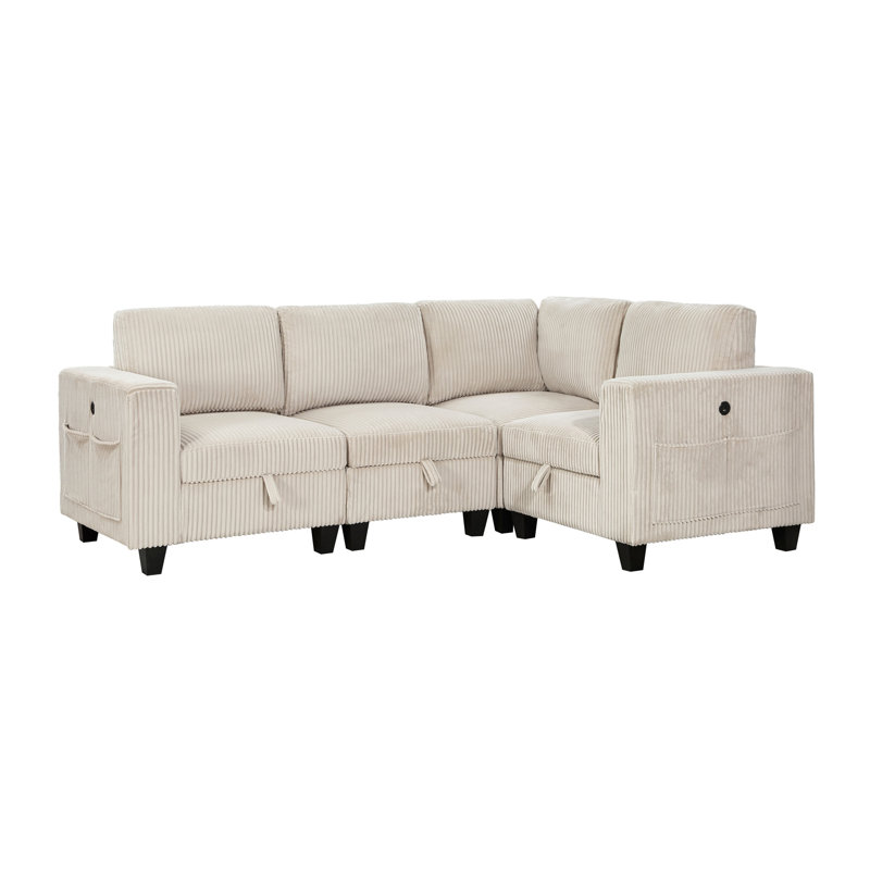 Ensemble modulaire 4 pièces avec sièges de rangement 4 pièces, H 35,5 po x l 89 po x P 64 po, Beige
