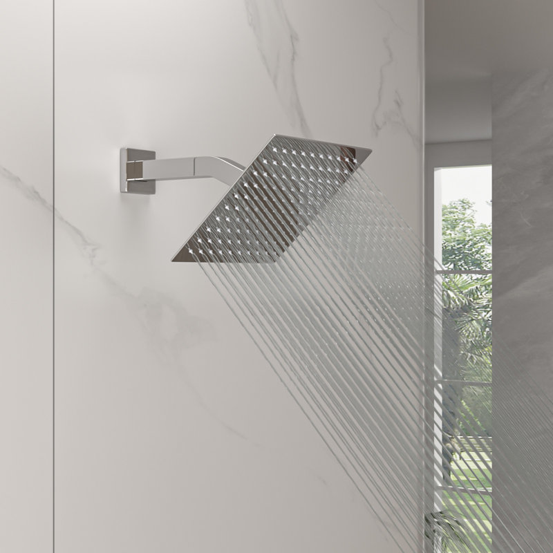 8 Inch Rain Shower Head 2.5 GPM High Flow Square Stainless Steel Rainfall Shower Head High Pressure Design, Polished Chrome