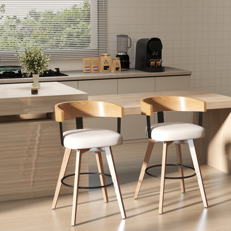 Modern And Stylish Bucket Swivel Barstool With Backrest And Armrests, 2, White