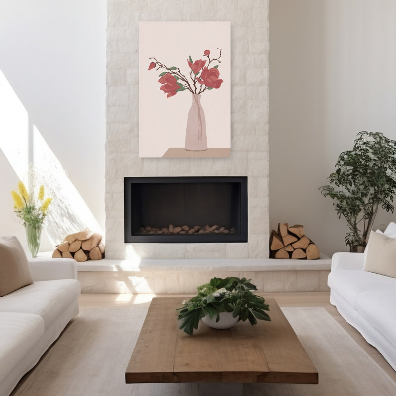 Art contemporain, art abstrait moderne, fleur rose printanière, H 48 po x l 32 po