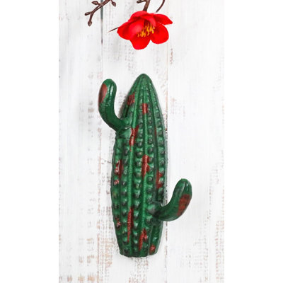 Pack Of 2 Cast Iron Rustic Southwestern Desert Cactus 2-Pegs Double Wall Hook