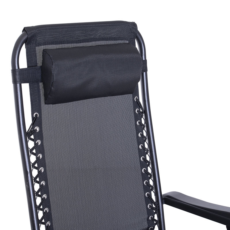 Outdoor Roc ChairsFoldable Reclining Zero Gravity Lounge Rocker w PillowCup, Black