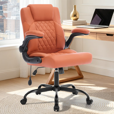 Ergonomic Executive Leather Office Chair with Manual Gas Lumbar Support, Thick Cushion & Flip-up Arms
