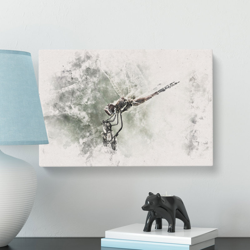 Perched Dragonfly Watercolour - Wrapped Canvas, 40cm H x 60cm W x 3cm D
