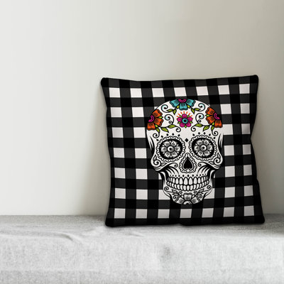 Buffalo Check Sugar Skull Throw Pillow