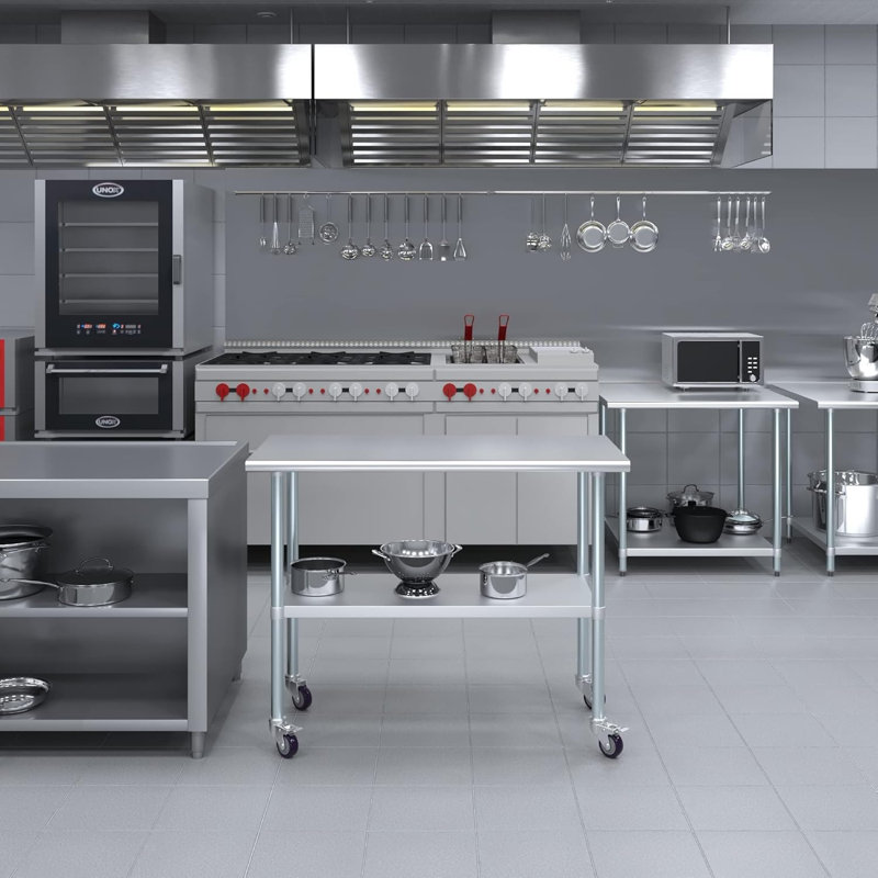 Table en acier inoxydable avec roulettes, H 38 po x L 48 po x l 24 po