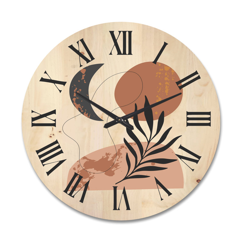 Horloge murale lune et soleil en tons de terre cuite I, Très grand