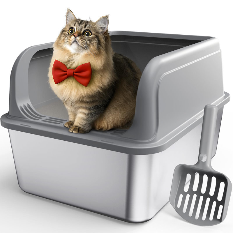 Bac à litière pour chat en acier inoxydable