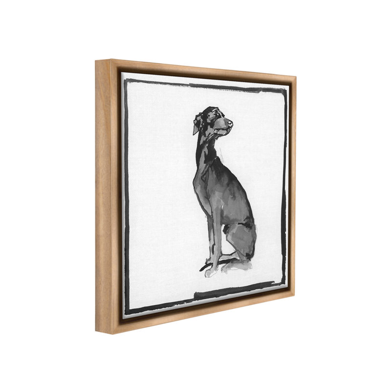 "Minimal Dog With Border" par Cartissi sur toile, Cadre flottant orme Montalcino, H 25 po x l 25 po