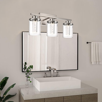 Luminaires de meuble-lavabo 3 lumières, luminaires de meuble-lavabo de salle de bain, luminaires à intensité variable blanc chaud / blanc chaud / blanc neutre / blanc froid / blanc jour avec abat-jour en verre transparent pour chambre à coucher, écla