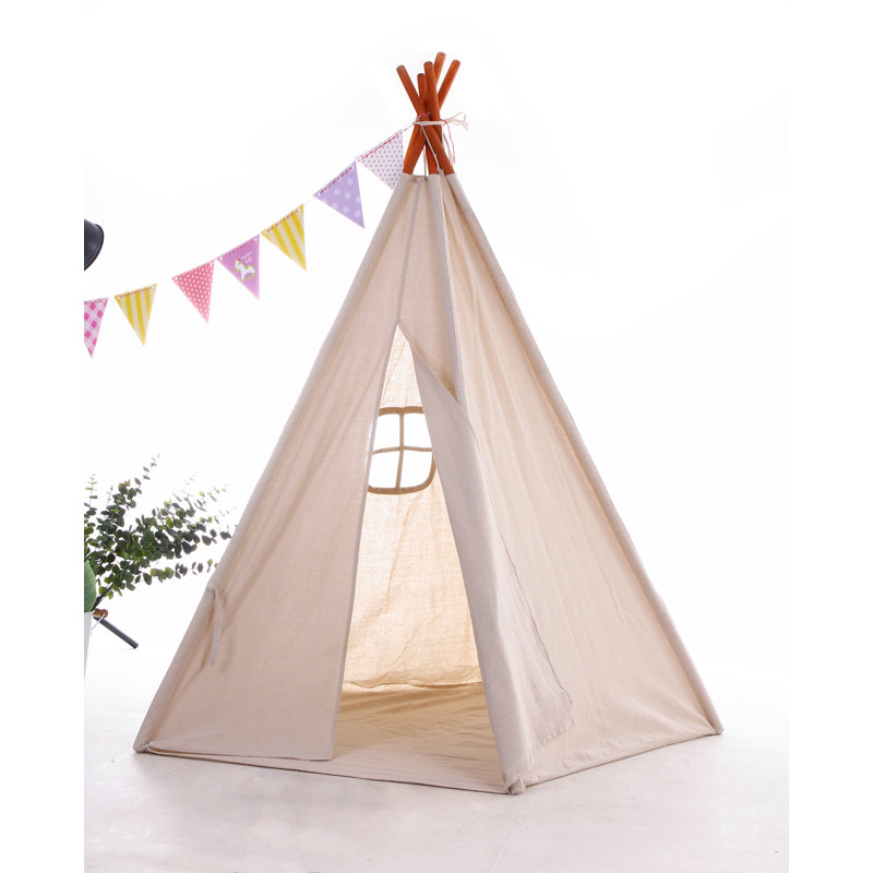 Blue Elephant 121.92cm W x 121.92cm D Indoor / Outdoor Cotton Triangular Play Tent, Off White