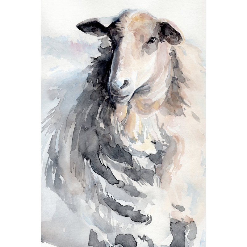 Sheep II - Painting, 122cm H x 81cm W, Black Floater Framed