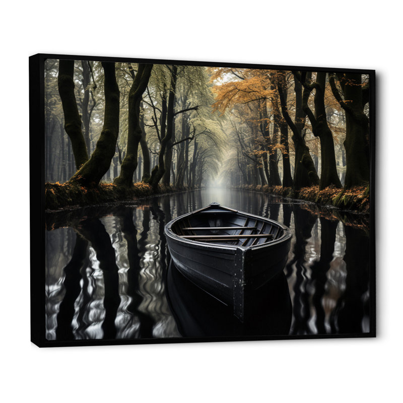 " Canal Navigating The Canal I ", 16" H x 32" W x 1" D, Black Floater Framed