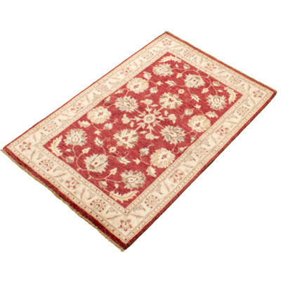 Tapis décoratif en laine noué à la main de conception unique 4 pi 3 po x 6 pi 3 po de couleur Bourgogne/beige