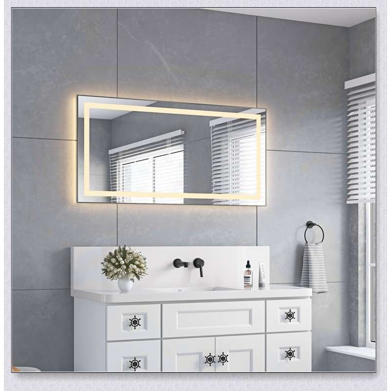 Miroir de salle de bain DEL, 24 po x 48 po, Doré, Horizontale