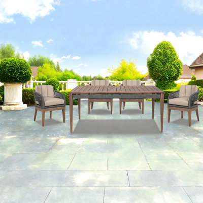 Modern Eucalyptus Wood Patio Dining Set, Weather-resistant, Outdoor Comfort