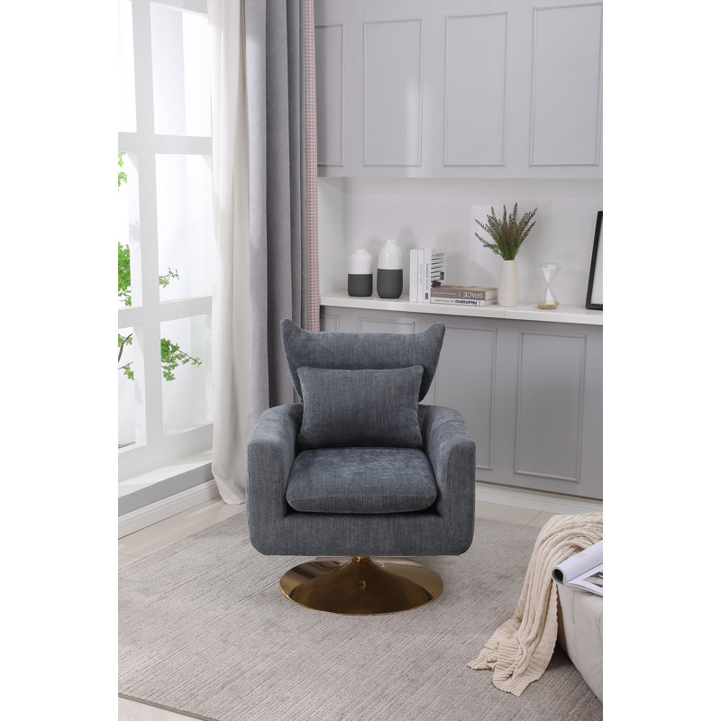 360-Degree Swivel Accent Chair with a Pillow, Blue Gray Linen