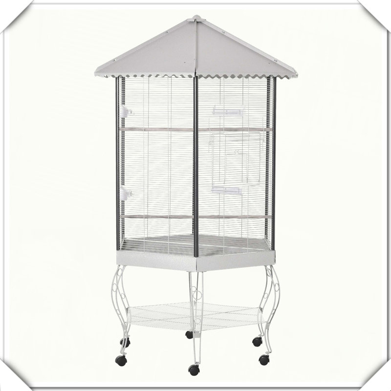 Cage à oiseaux Hexagon Flight avec auvent couvert, Blanc