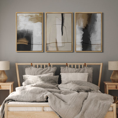Geometric Line "Abstract Brown Black Wabi Sabi Minimalist Extra Large Framed Artwork Wall Pictures