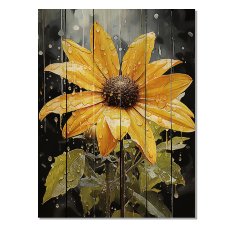 Fleur jaune, beauté contrastée sur bois, H 20 po x l 10 po x P 0,78 po