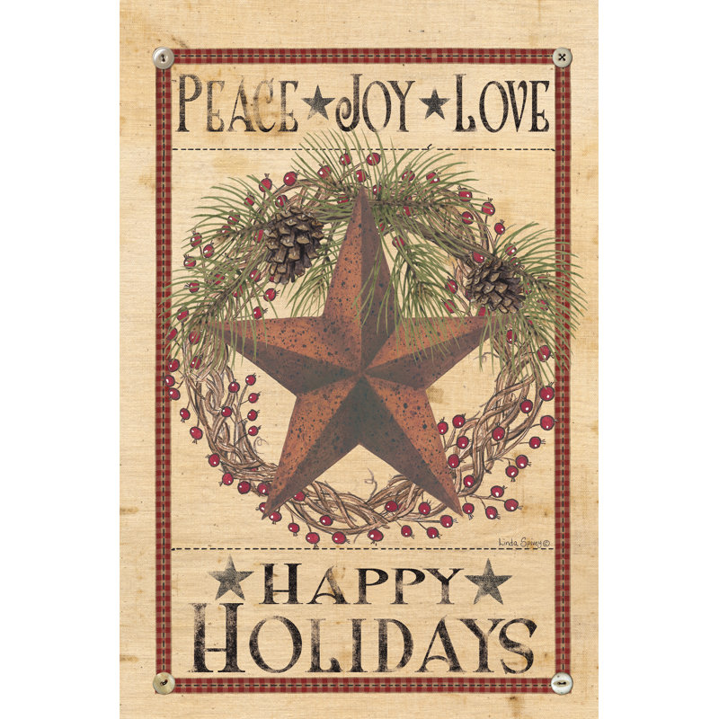 Happy Holiday Barn Star I - art textuel, H 18 po x l 12 po, No, Toile tendue