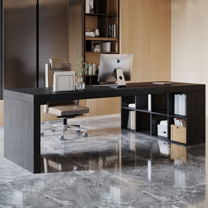 Black L-Shaped Solid Wood Executive Desk, 29.53"H*62.99"W*55.12"D, Left