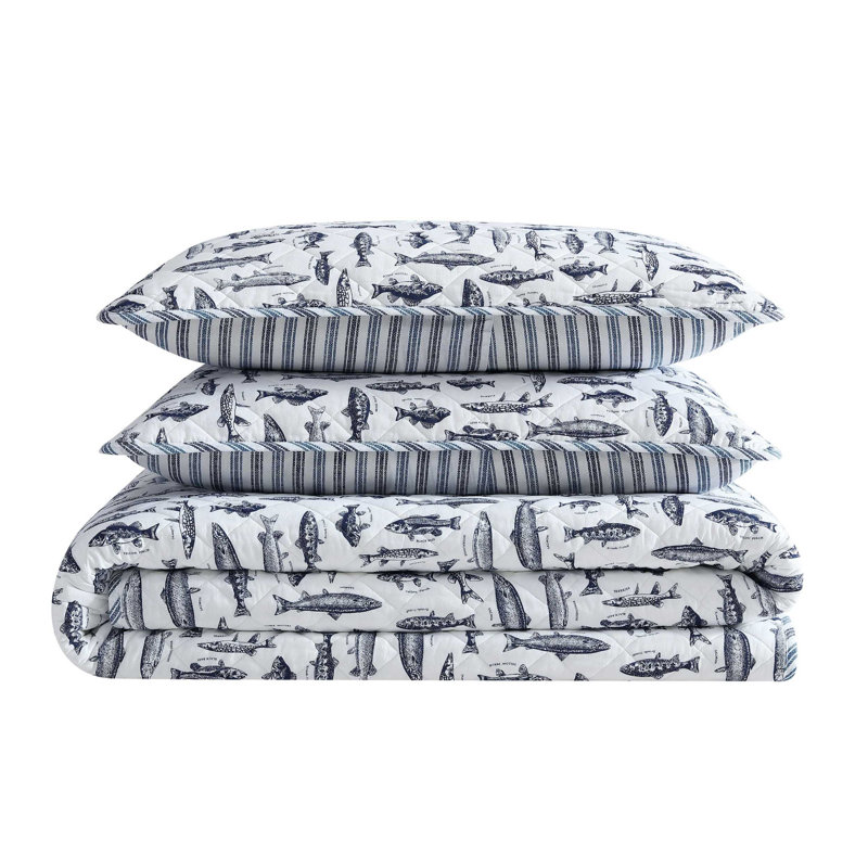 Eddie Bauer Garden Bloom Cotton Quilt Set, Queen Quilt + 2 Standard Shams, Blue