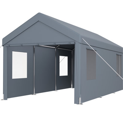 12' X 20' Heavy Duty Car Port Canopy. Galvanized Steel Construction, 2 Doors & 4 Vent Windows. Protected Cover, Simple Assembly For Vehicle, Boat, Outdoor Storage Carport Garage With Frame. Doors,