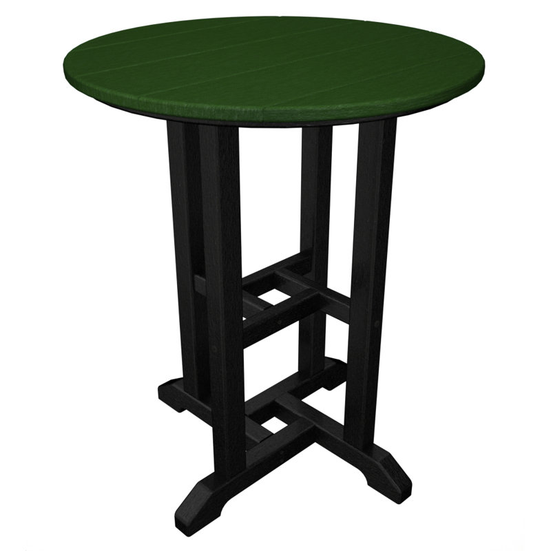 POLYWOOD Tables Round Dining Table, 42" H x 24" W x 24" L, Black / Green