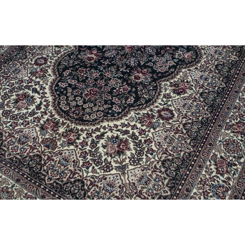 Tapis vert et ivoire noué à la main de haute qualité