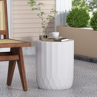 Table d'appoint gracieuse et légère, l 15 po x P 15 po x P 18,5 po, blanc antique, sans assemblage pour utilisation extérieure Béton cylindrique arrondi simple, 15 po x 15 po x 18,5 po