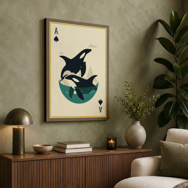 Ace of Spades Orca Minimalist - Wrapped Canvas, 18x12 - 45.7 x 30.5 cm, Sage Border