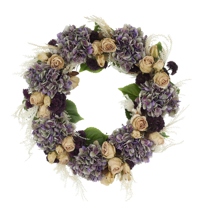 24'' Fall Wreath with Antique Roses and Hydrangeas