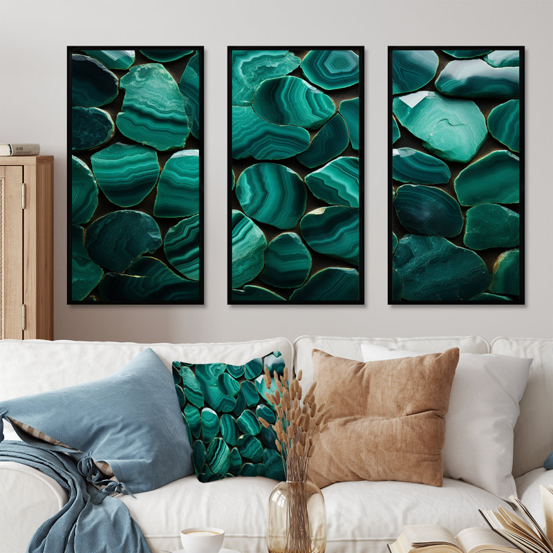Vert émeraude pierre Amazonite géode II - art mural pierre géode, H 28 po x l 36 po, Cadre flottant noir