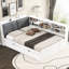 Lit plateforme double en bois blanc avec lit gigogne, rangement intégré et tête de lit-116820882